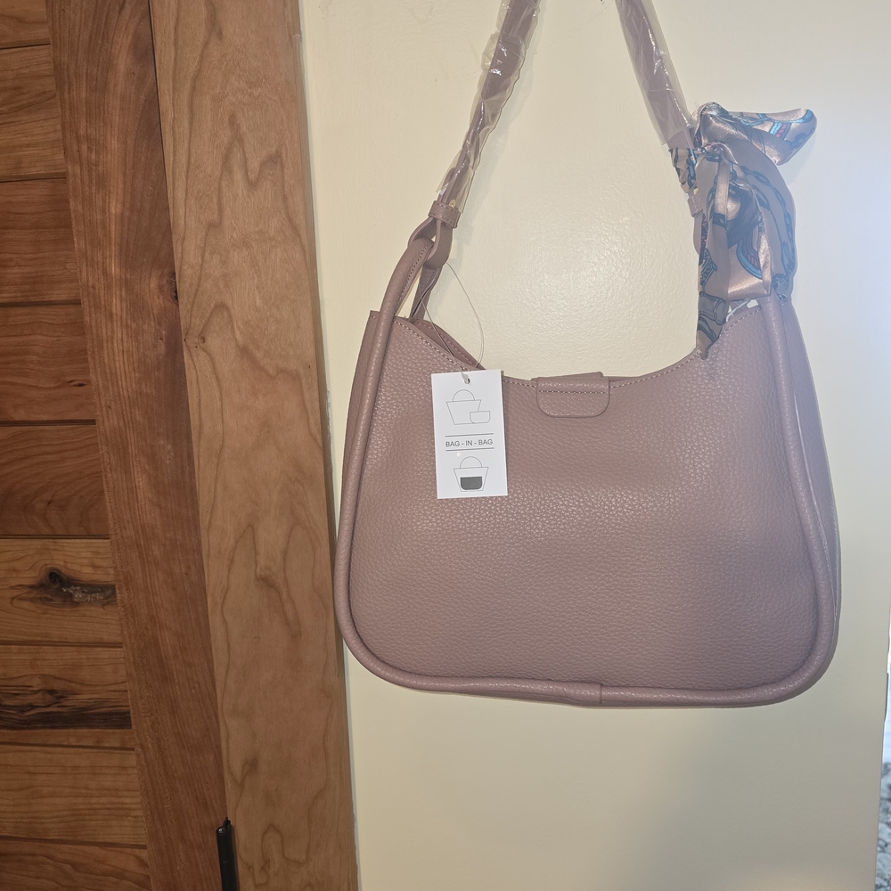 Women's Mauve Shoulder Bag with Scarf Accent